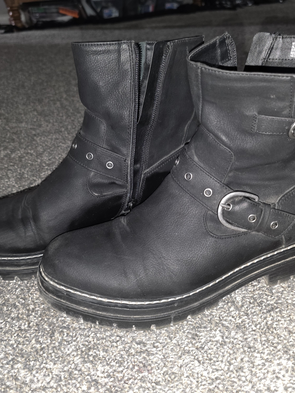 Time and Tru Black Faux Leather Ankle Boots with Buckle